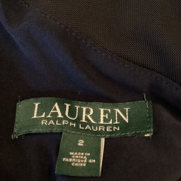 Lauren Ralph Lauren Dress Size 2 Matte Jersey Viviennette Navy Blue Beaded Sheat - Picture 3 of 9